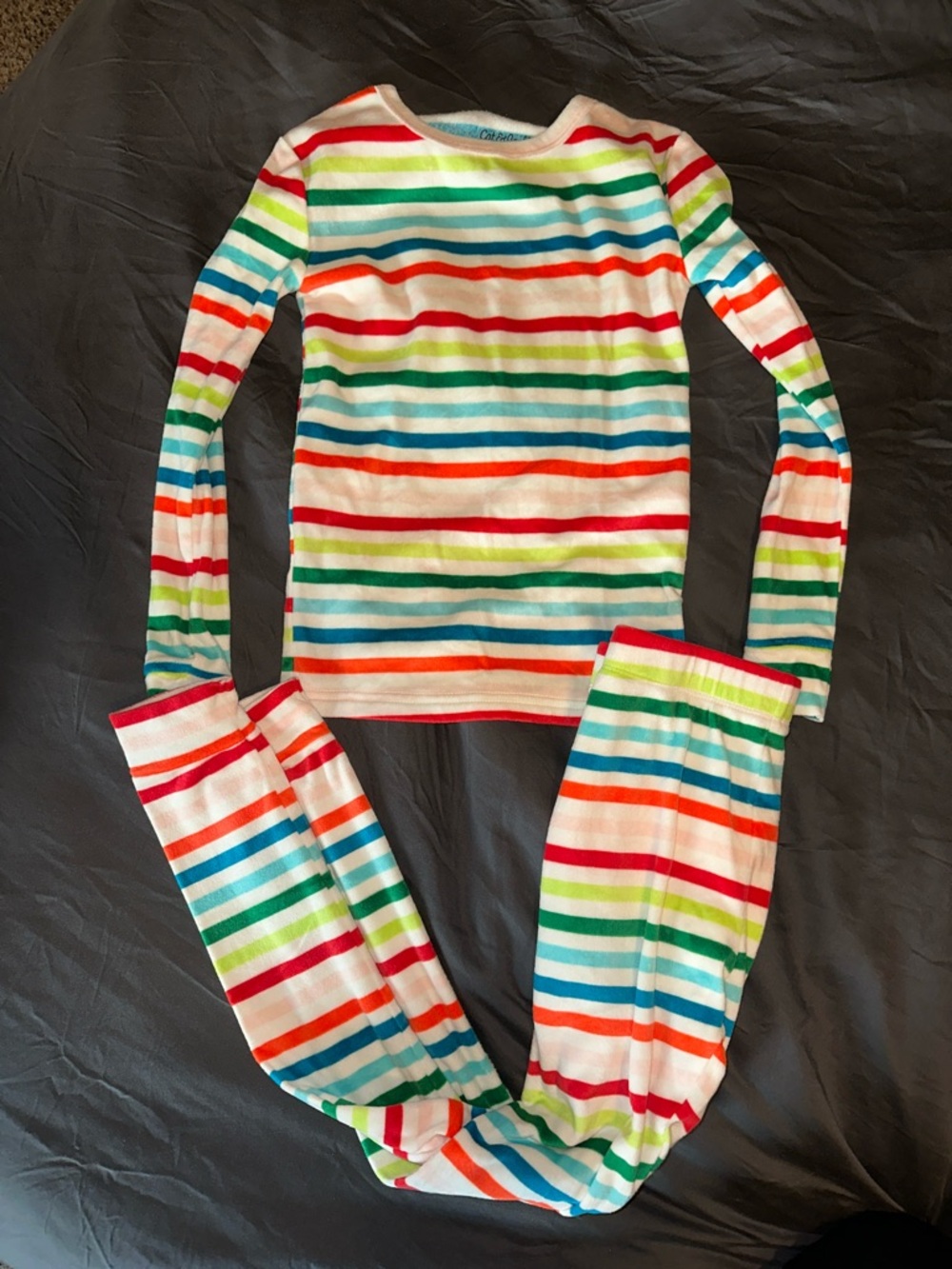 Cat & Jack White Long-Sleeve Pajama Set with Rainbow Stripes